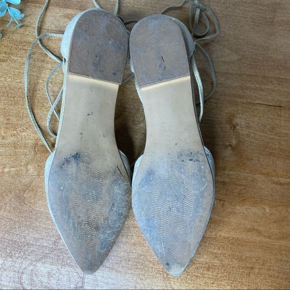 Steve Madden Sunshine Pointed Toe Nude Suede Lace-Up Ballet d’Orsay Flats 6 - Picture 10 of 13